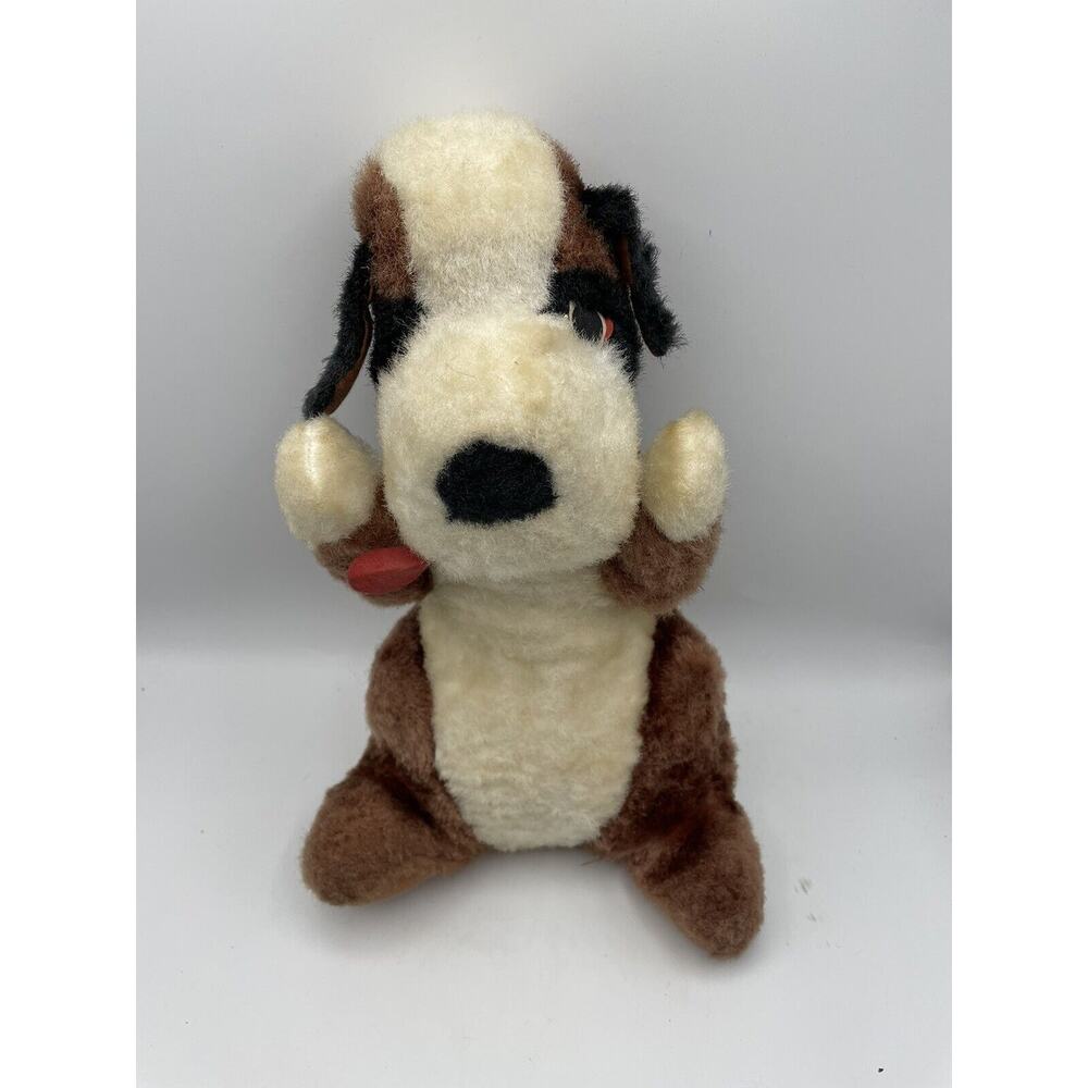 Vintage St Bernard Plush Dog Superior Toy & Novelty Stuffed Animal 1960s Bow 13”